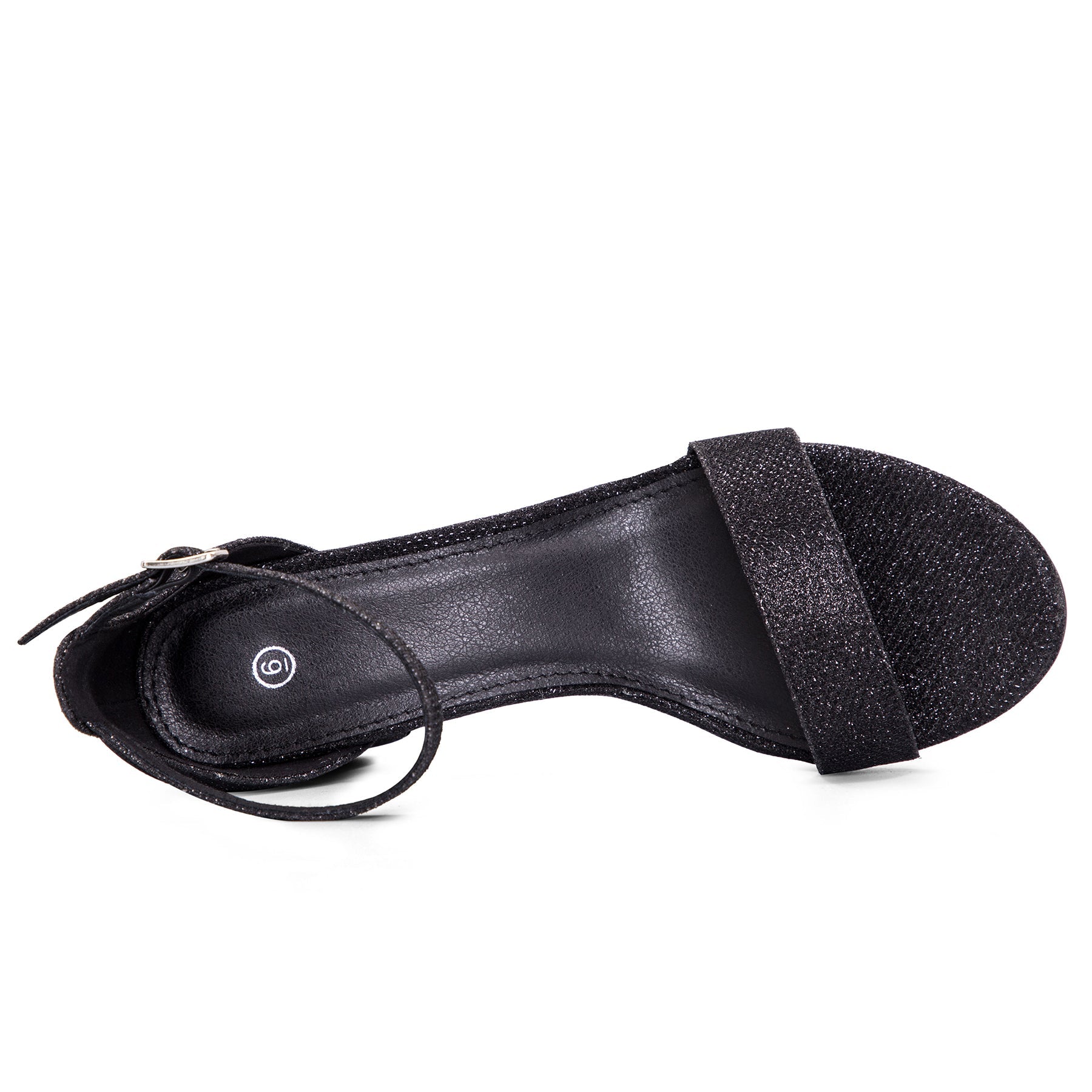 Black Glitter Ankle Strap Round Toe Low Heel Sandals - MYSOFT