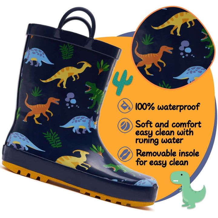Dinosaur Park Waterproof Navy Rubber Rain Boots - MYSOFT