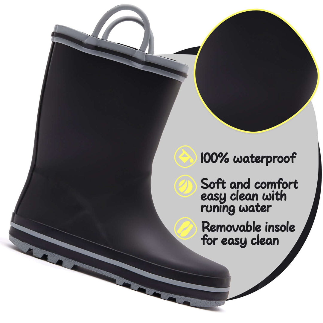 Plain Black Matte Waterproof Rubber Rain Boots - MYSOFT