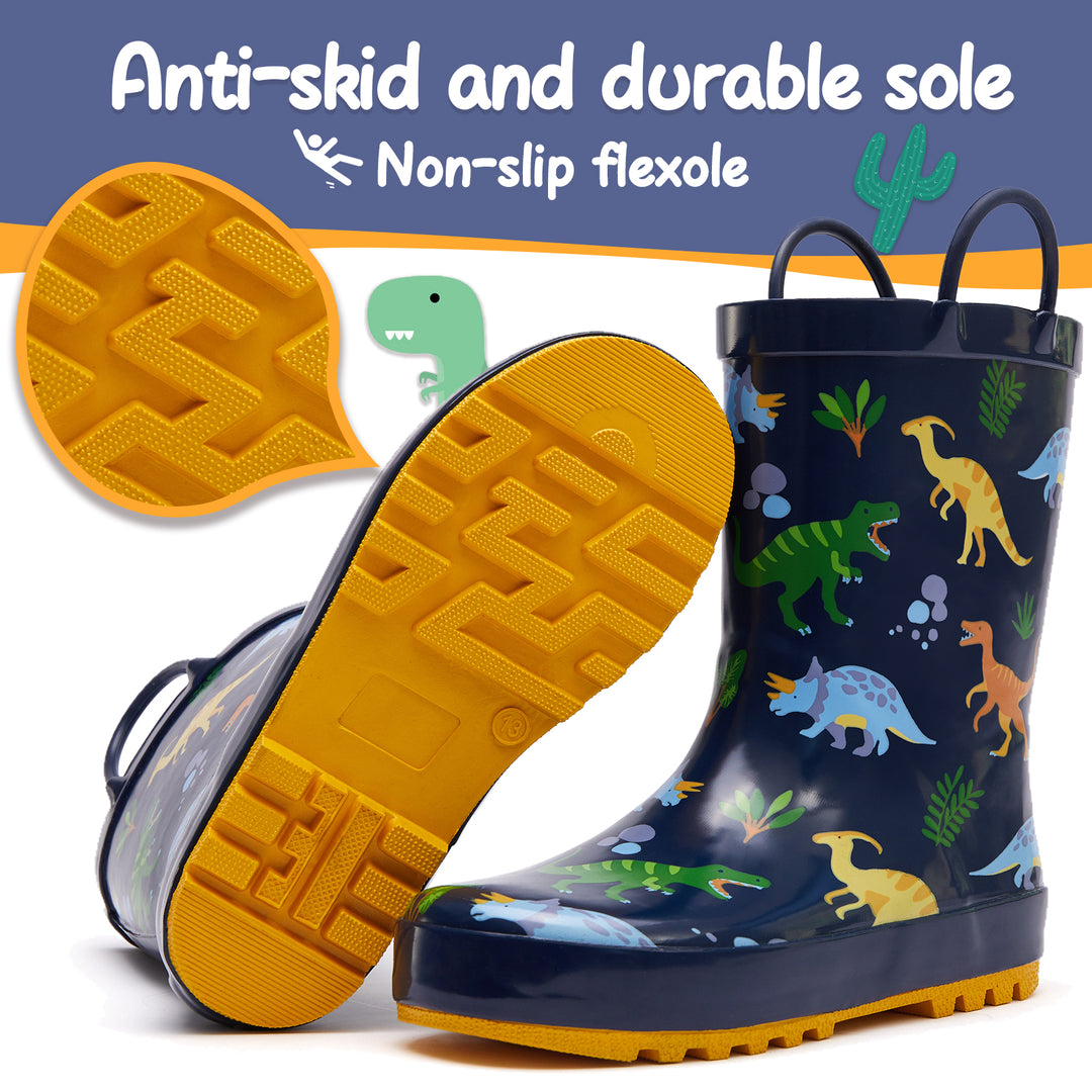 Dinosaur Park Waterproof Navy Rubber Rain Boots - MYSOFT