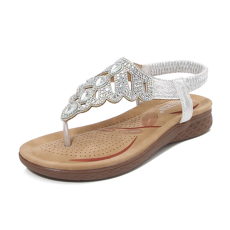 Mysoft Rhinestone Embellished Flip Flop Thong Sandals Silver