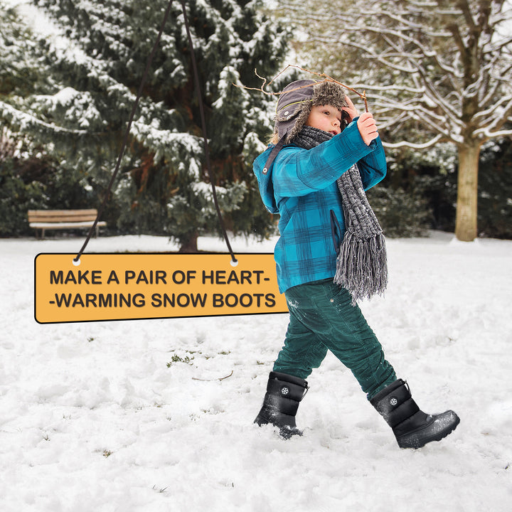 Black Snowflake Icon Warm Waterproof Snow Boots - MYSOFT