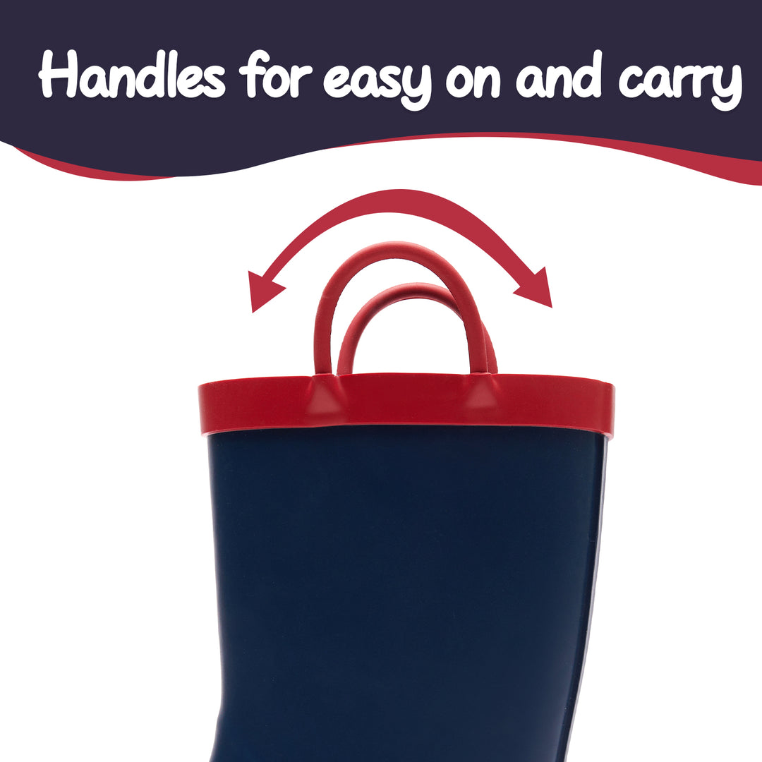 Navy Rubber Rain Boots with Red Handles - MYSOFT