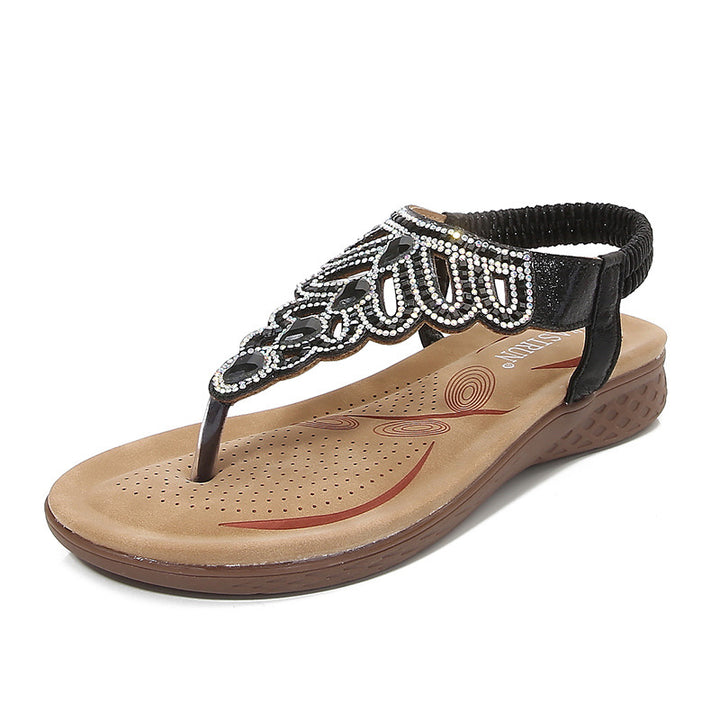 Mysoft Rhinestone Embellished Flip Flop Thong Sandals Black