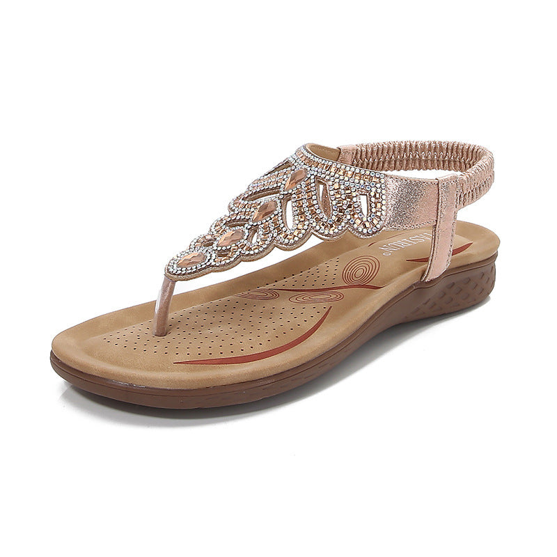 Mysoft Rhinestone Embellished Flip Flop Thong Sandals Gold