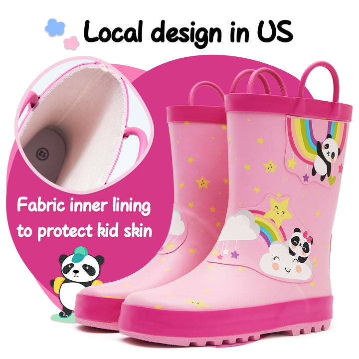 Rainbow Panda Waterproof Pink Rubber Rain Boots - MYSOFT