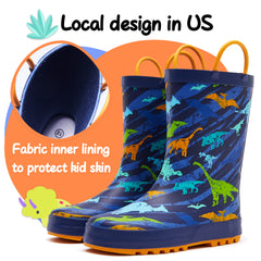 Colorful Dinosaur Orange Handle Waterproof Rain Boots - MYSOFT