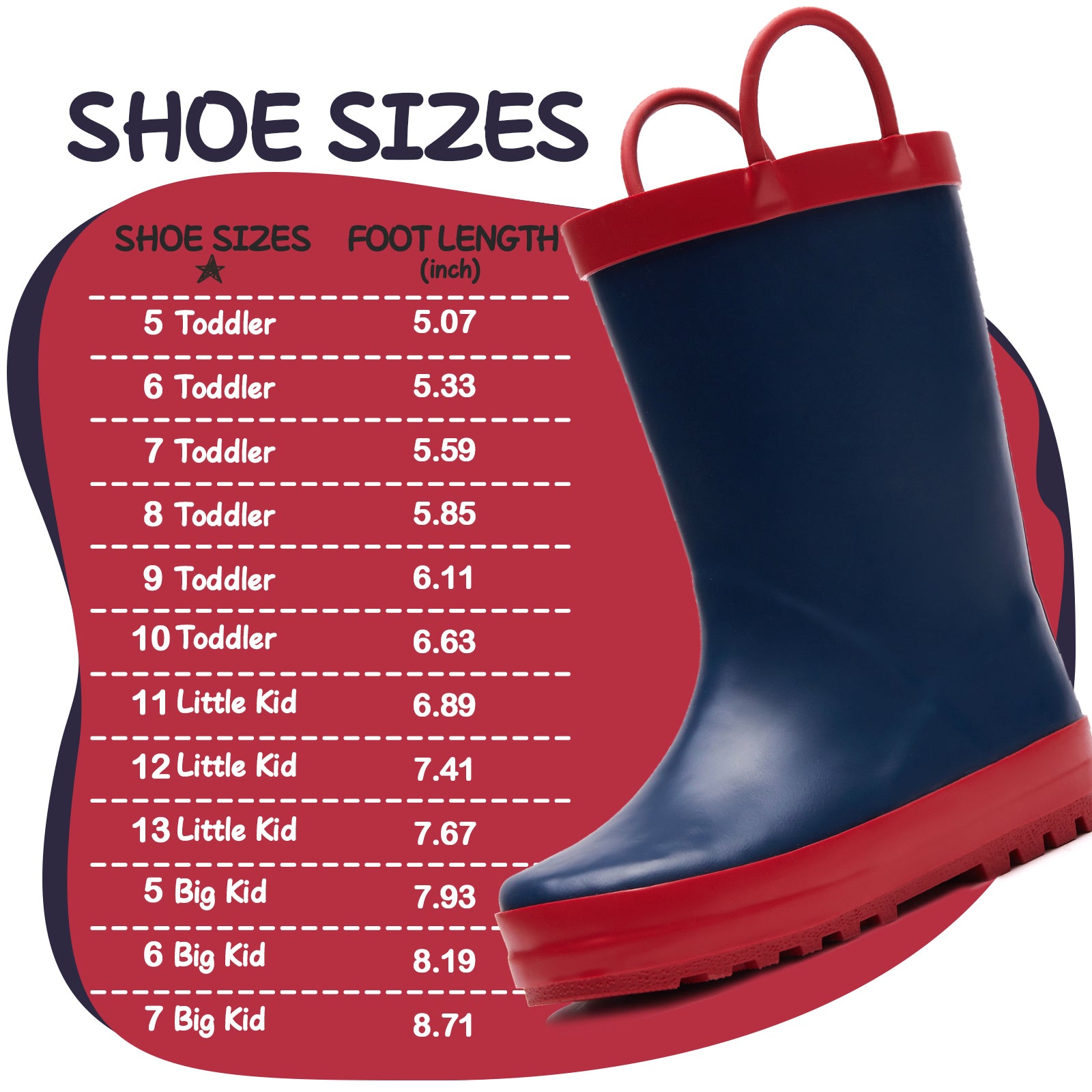 Navy Rubber Rain Boots with Red Handles - MYSOFT