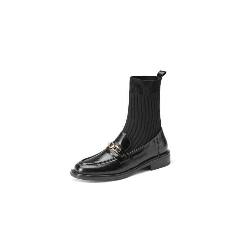Mysoft Metal Buckle Stretch Knitted Sock Loafer