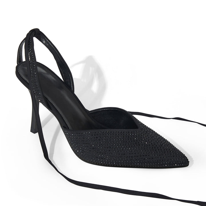 Black Wrapped Ankle Strap Pointed Toe Classic Stiletto Heel - MYSOFT