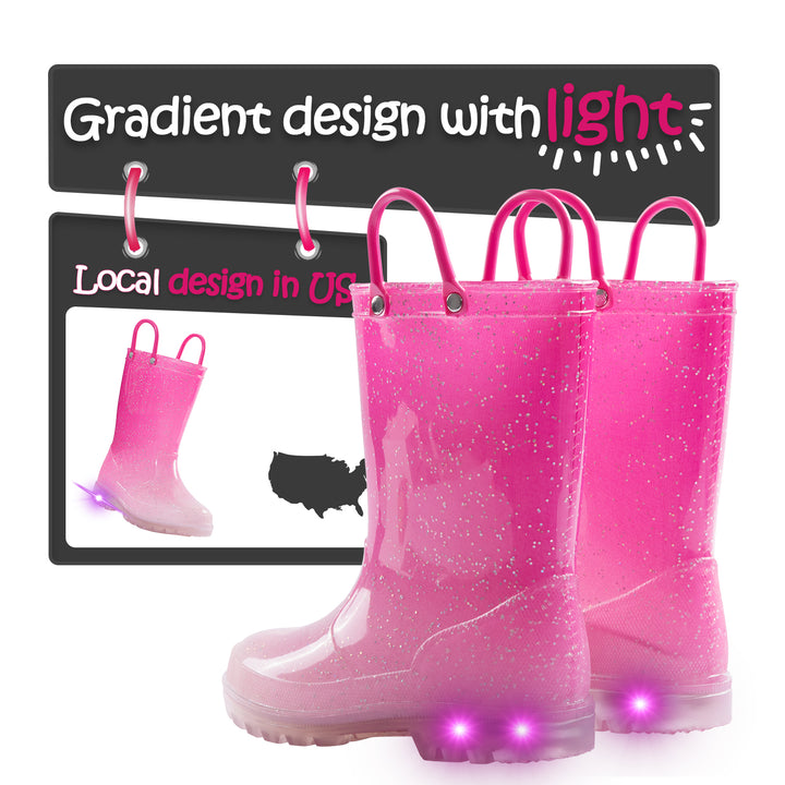 Pink Gradient Glitter Waterproof Lighted Rain Boots - MYSOFT