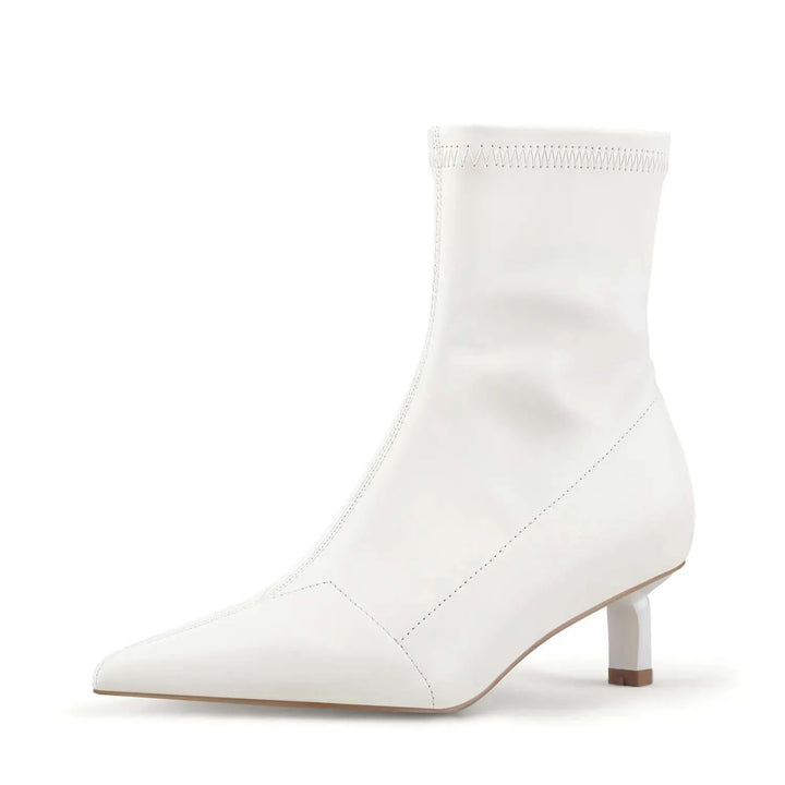 High Heel White Pointed Low Boots