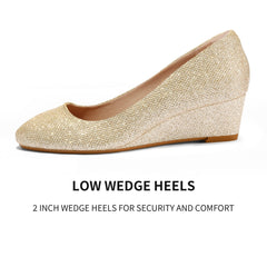 Glitter Wedge Closed Toe Low Heel Dress Shoes - MYSOFT