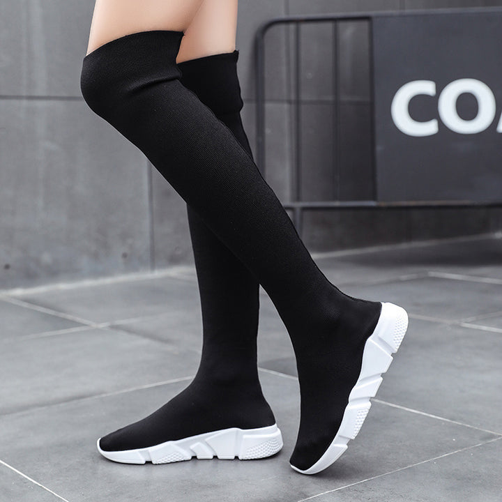 Mysoft Knitted Over The Knee Wedge Stretch Boots