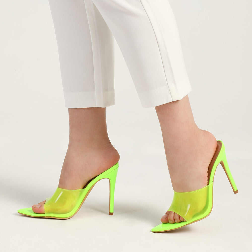 Fluorescent Bright Color Wide Transparent Strap High Heels - MYSOFT