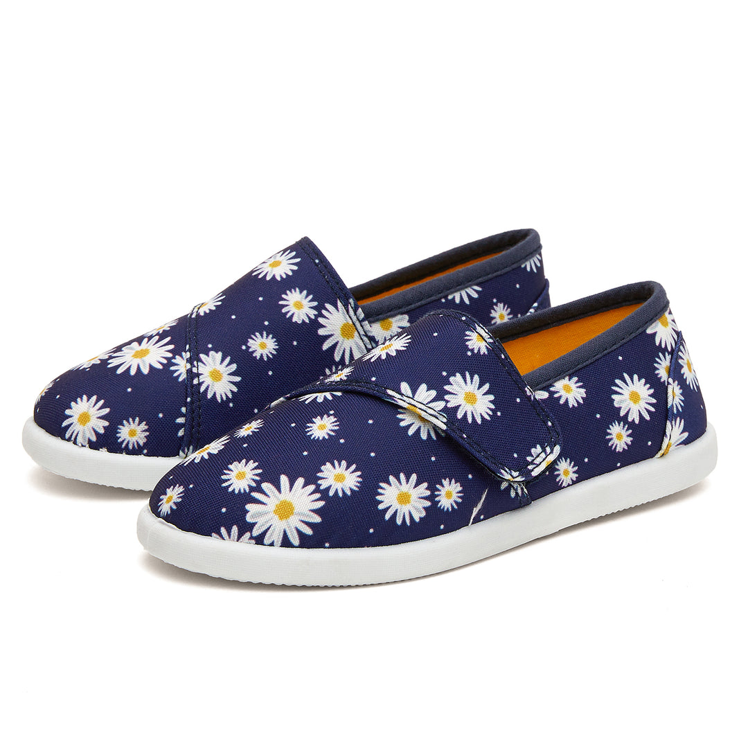 White Daisy Hook And Loop Navy Loafers - MYSOFT