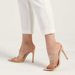 Pointed Toe Transparent Strap Slip On High Heeled Sandals - MYSOFT