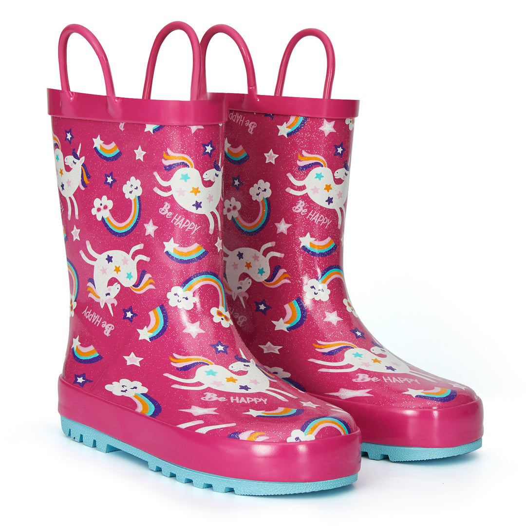 Rainbow Unicorn Waterproof Red Rubber Rain Boots - MYSOFT