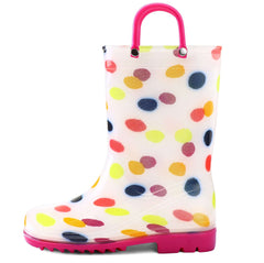 Colorful Round Print White Rubber Rain Boots - MYSOFT