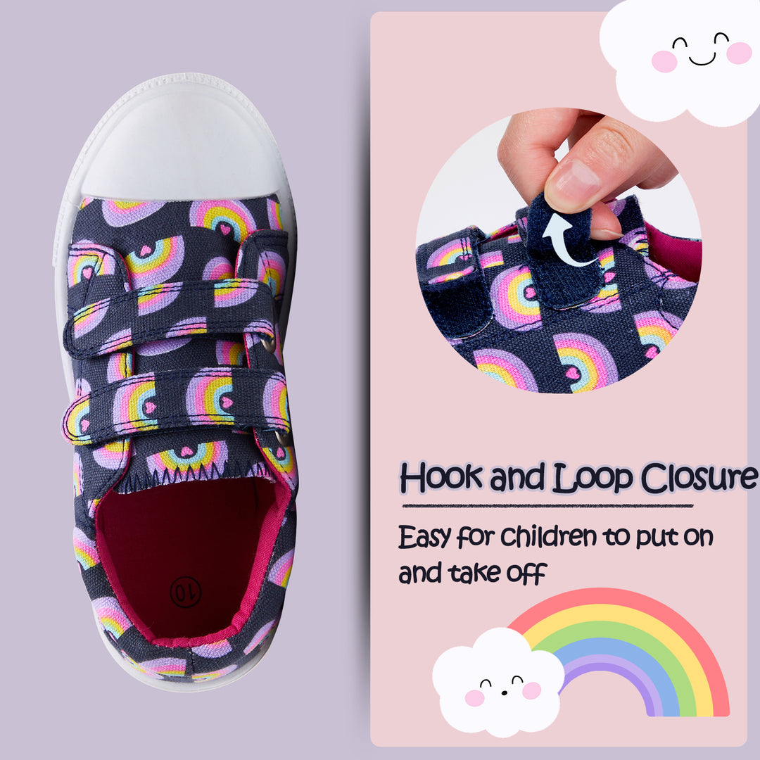 Cartoon Rainbow Double Velcro Black Canvas Sneakers - MYSOFT