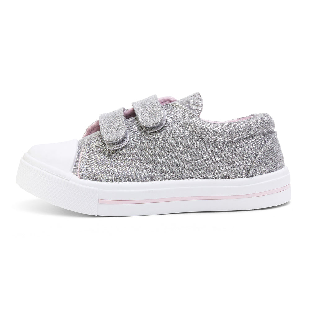 Silver Glitter Double Hook and Loop Canvas Sneakers - MYSOFT