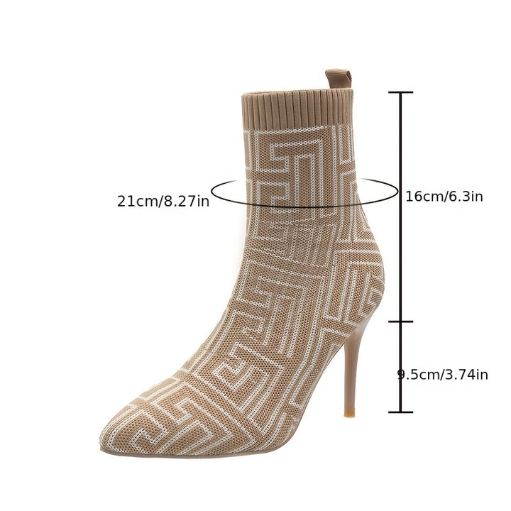 Mysoft Geometric Pattern Flying Woven Pointed Toe Stiletto Heeled Sock Boots