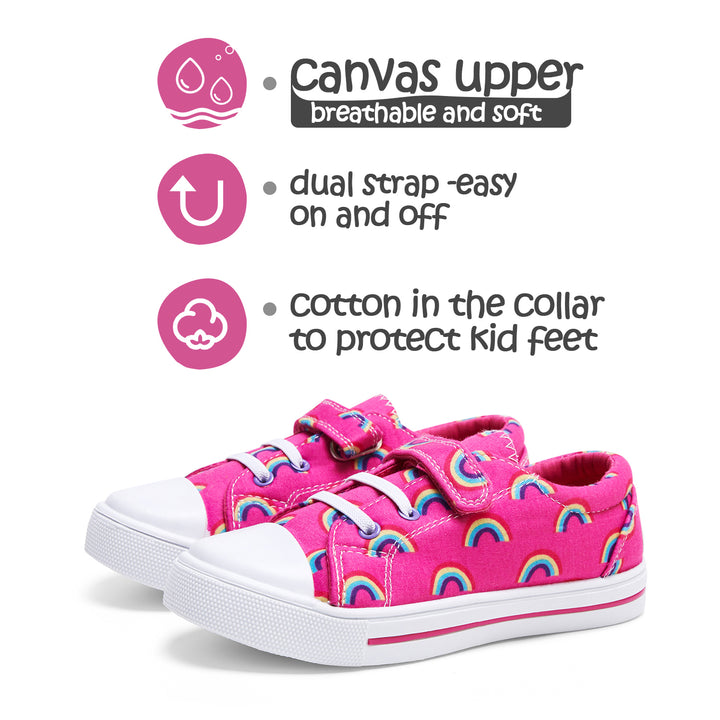 Pink Rainbow Single Hook and Loop Canvas Sneakers - MYSOFT