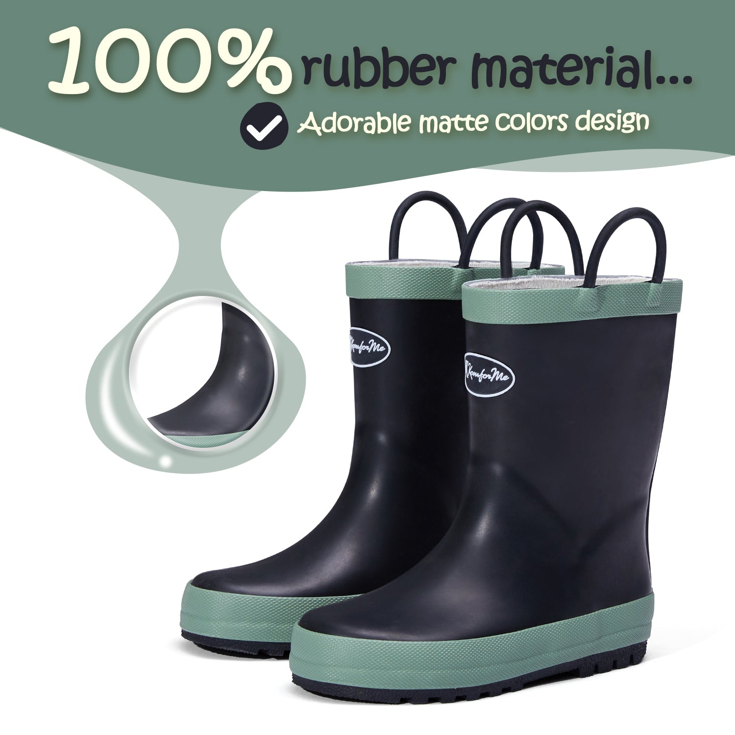 Black Matte Waterproof Rubber Rain Boots - MYSOFT