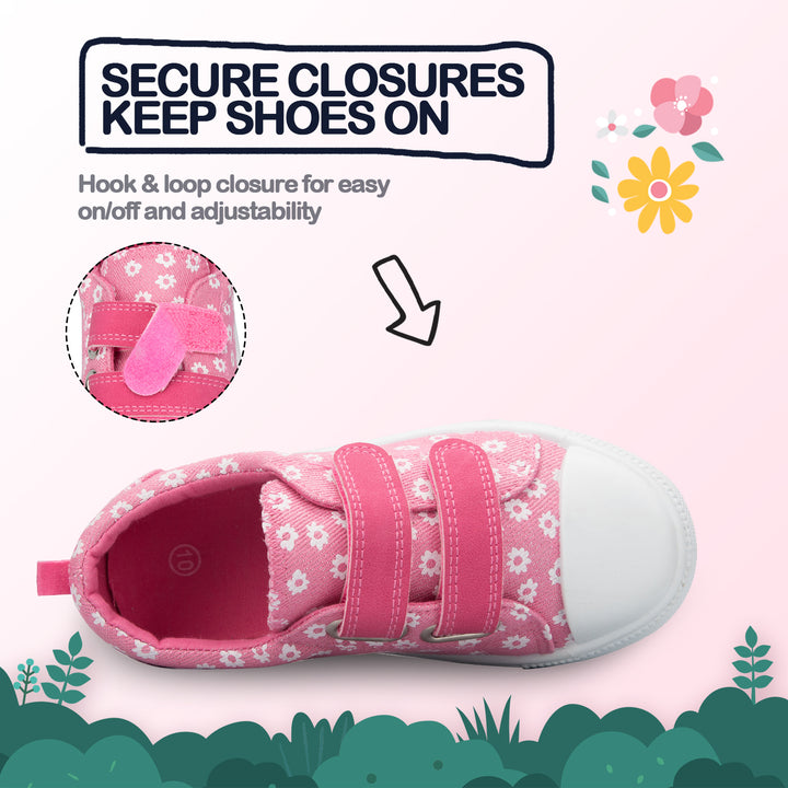 Pink Floral Hook And Loop Sneakers - MYSOFT
