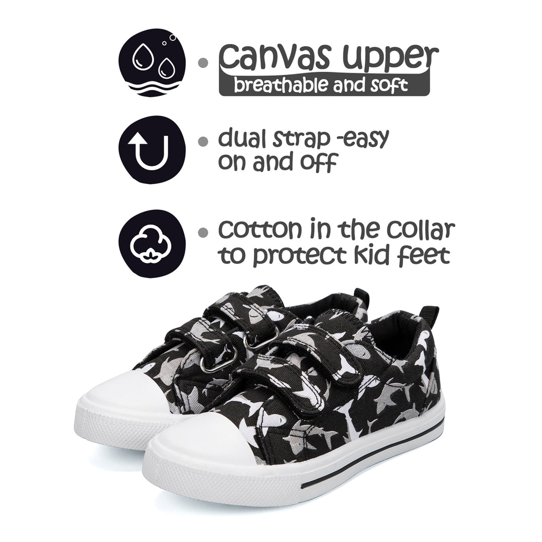 Shark Graphic Double Velcro Black Canvas Sneakers - MYSOFT