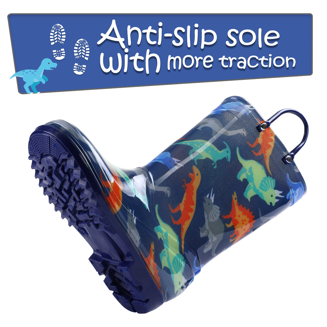 PVC Multicolor Dinosaur Blue Rubber Rain Boots - MYSOFT