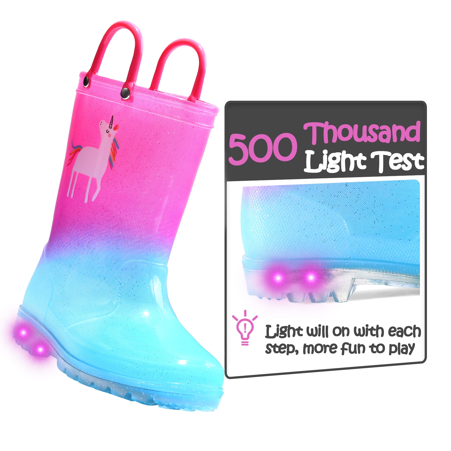 Pink And Blue Unicorn Rain Boots With Lights - MYSOFT