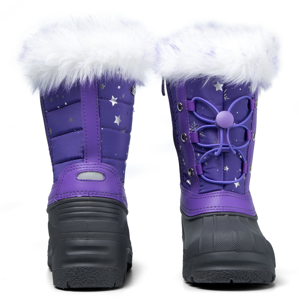 Purple Fur Collar Glitter Stars Waterproof Snow Boots - MYSOFT