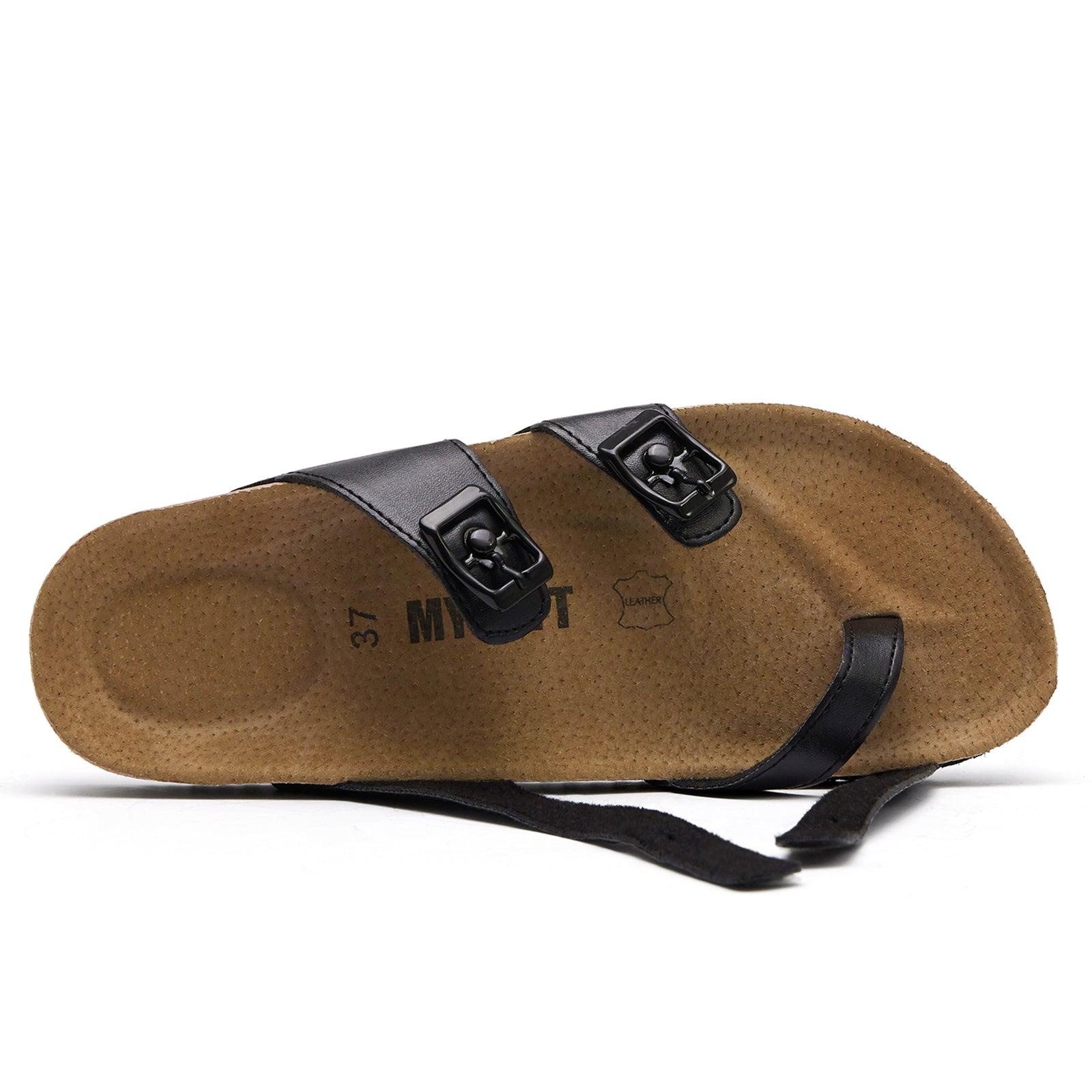 Double Buckle Flip Flop Sandals with Cork Footbed - MYSOFT