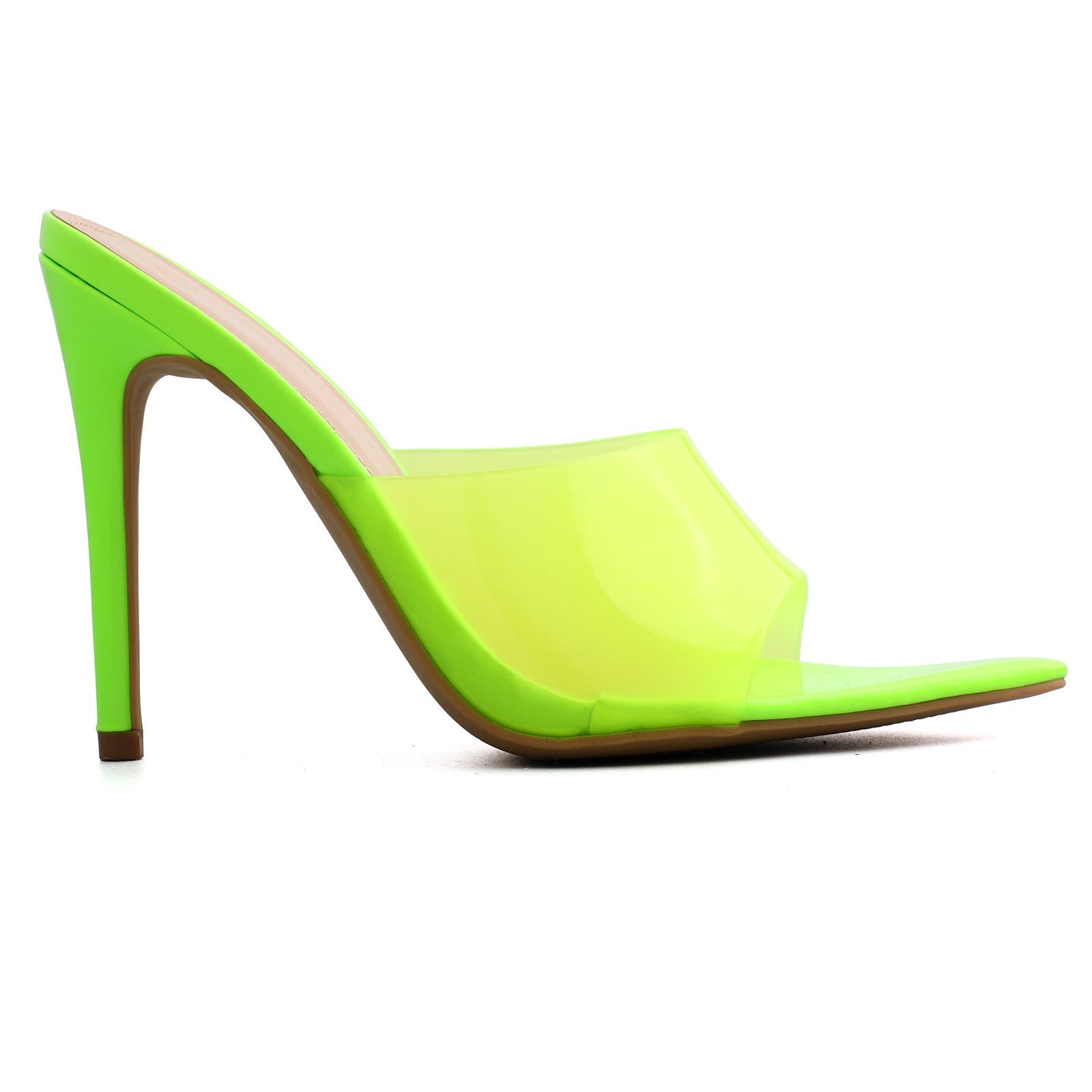 Fluorescent Bright Color Wide Transparent Strap High Heels - MYSOFT