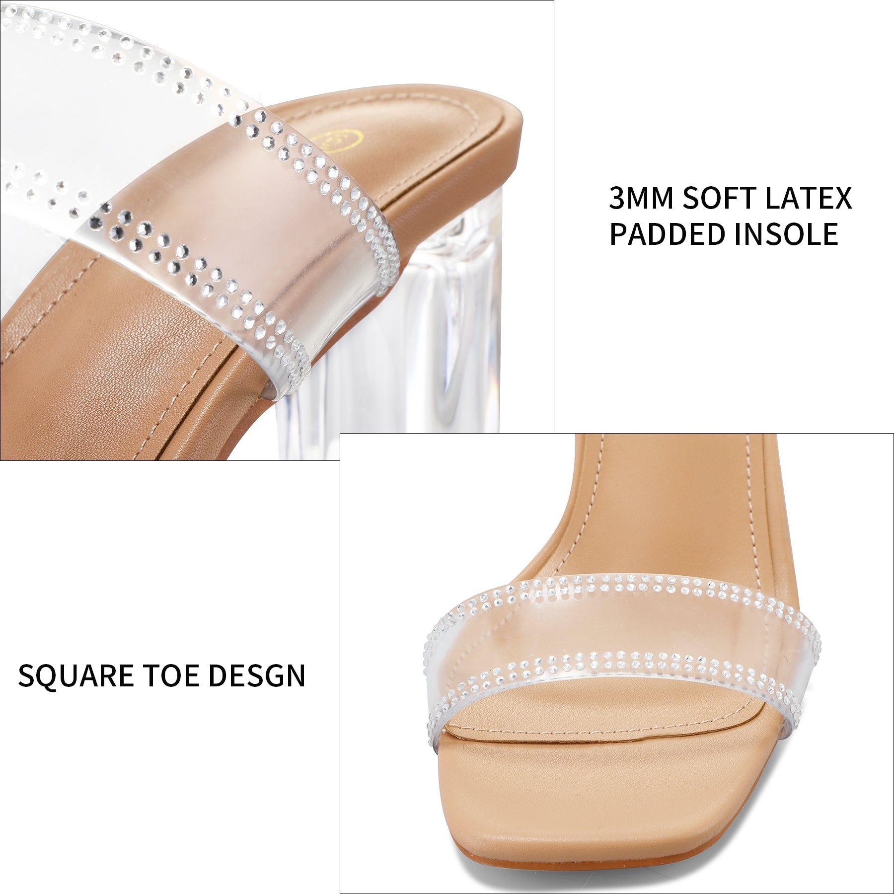 Transparent Two Strap Block Chunky Square Heel Sandals - MYSOFT