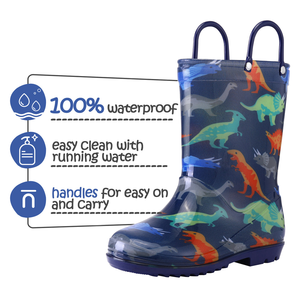 PVC Multicolor Dinosaur Blue Rubber Rain Boots - MYSOFT