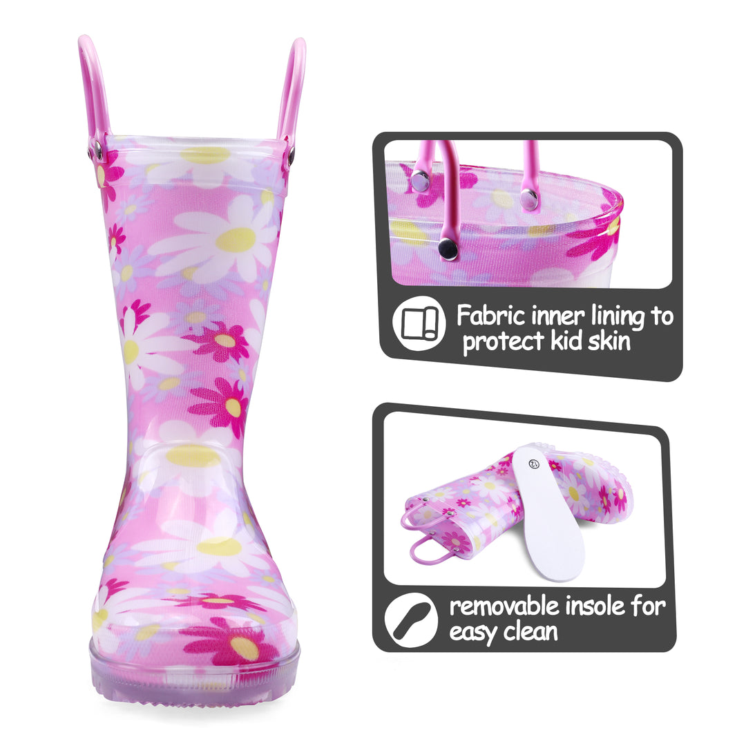 Flower Pattern Pink And Purple Lighted Rain Boots - MYSOFT