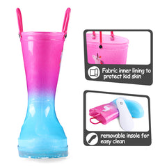 Pink And Blue Unicorn Rain Boots With Lights - MYSOFT
