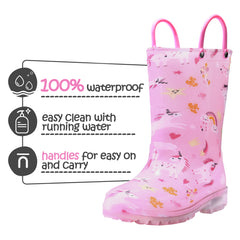 Pink Rainbow Unicorn Waterproof Lighted Rain Boots - MYSOFT