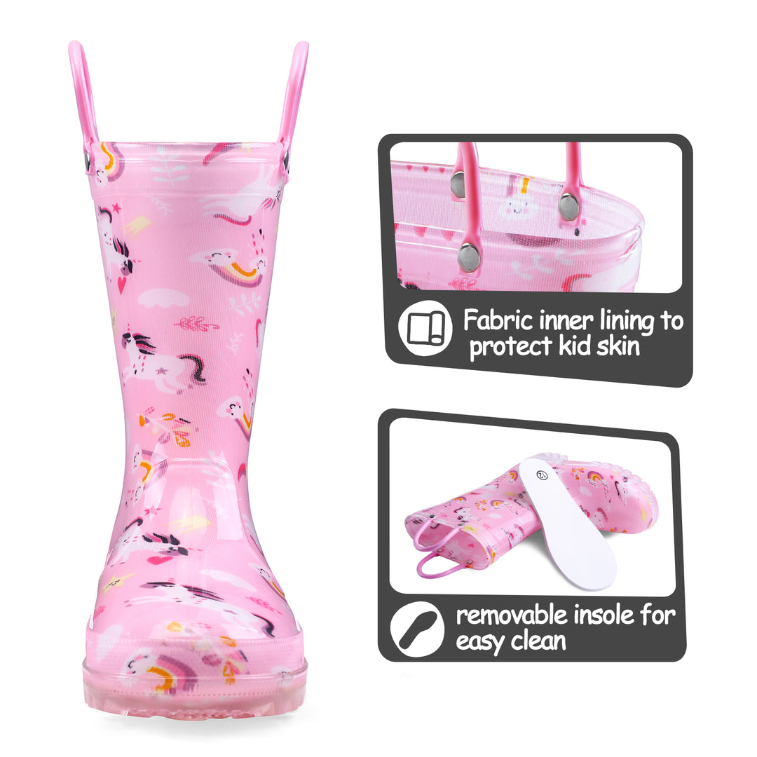 Pink Rainbow Unicorn Waterproof Lighted Rain Boots - MYSOFT