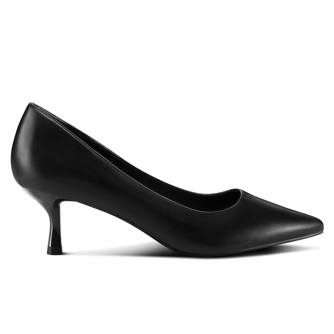 Black-pu 2" Kitten Heel Pointed Toe Dress Shoes - MYSOFT