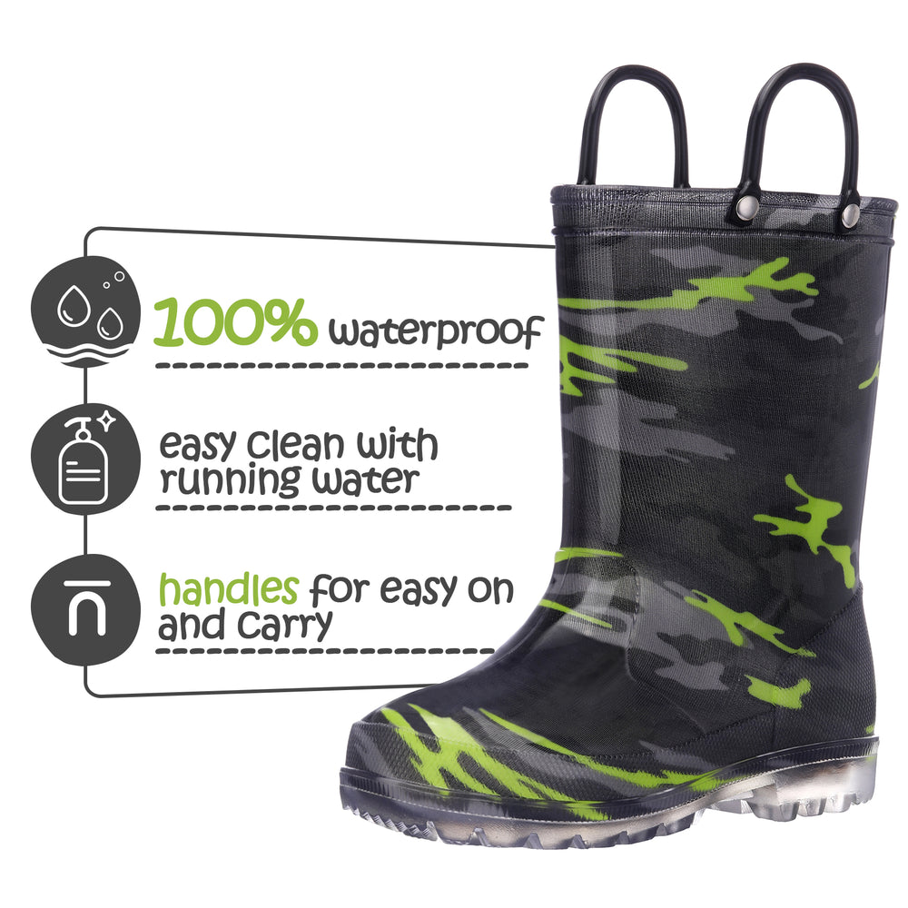 Camouflage Lighted Waterproof Rubber Rain Boots - MYSOFT