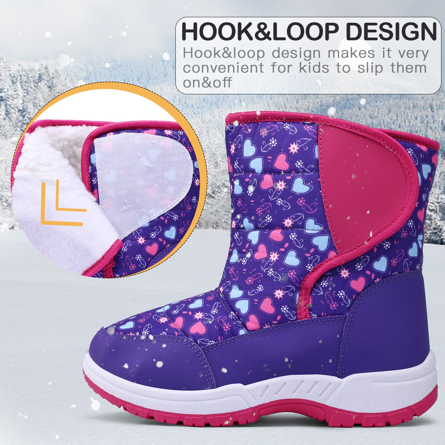 Purple Heart Fur Lined Waterproof Snow Boots - MYSOFT