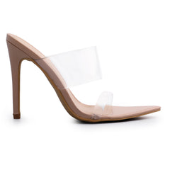 Pointed Toe Transparent Strap Slip On High Heeled Sandals - MYSOFT