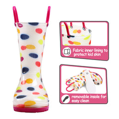 Colorful Round Print White Rubber Rain Boots - MYSOFT