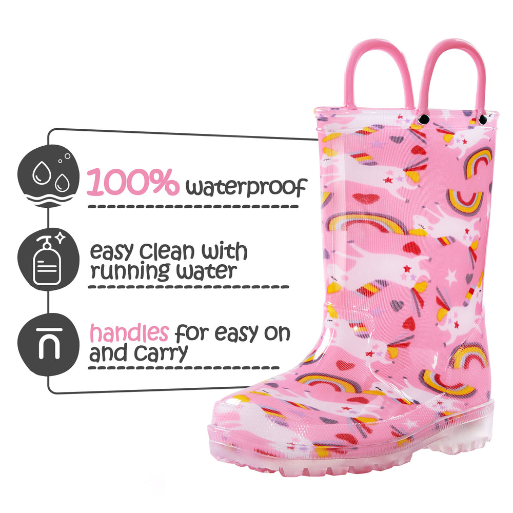 Fun Unicorn Waterproof Pink Rubber Rain Boots - MYSOFT