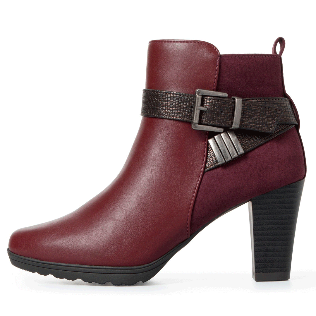 Double Buckle Chunky Heel Ankle Boots - MYSOFT