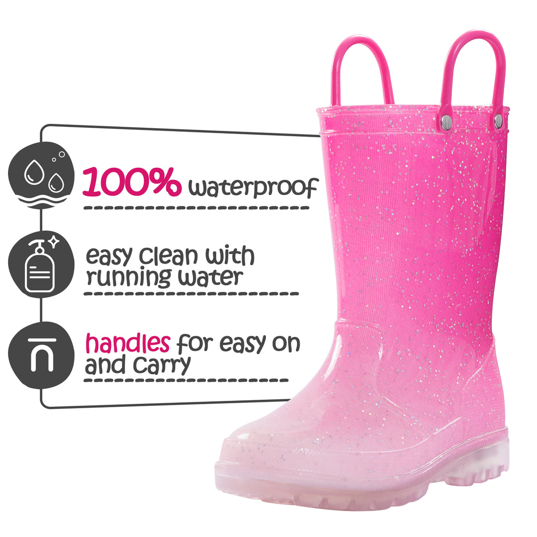 Pink Gradient Glitter Waterproof Lighted Rain Boots - MYSOFT