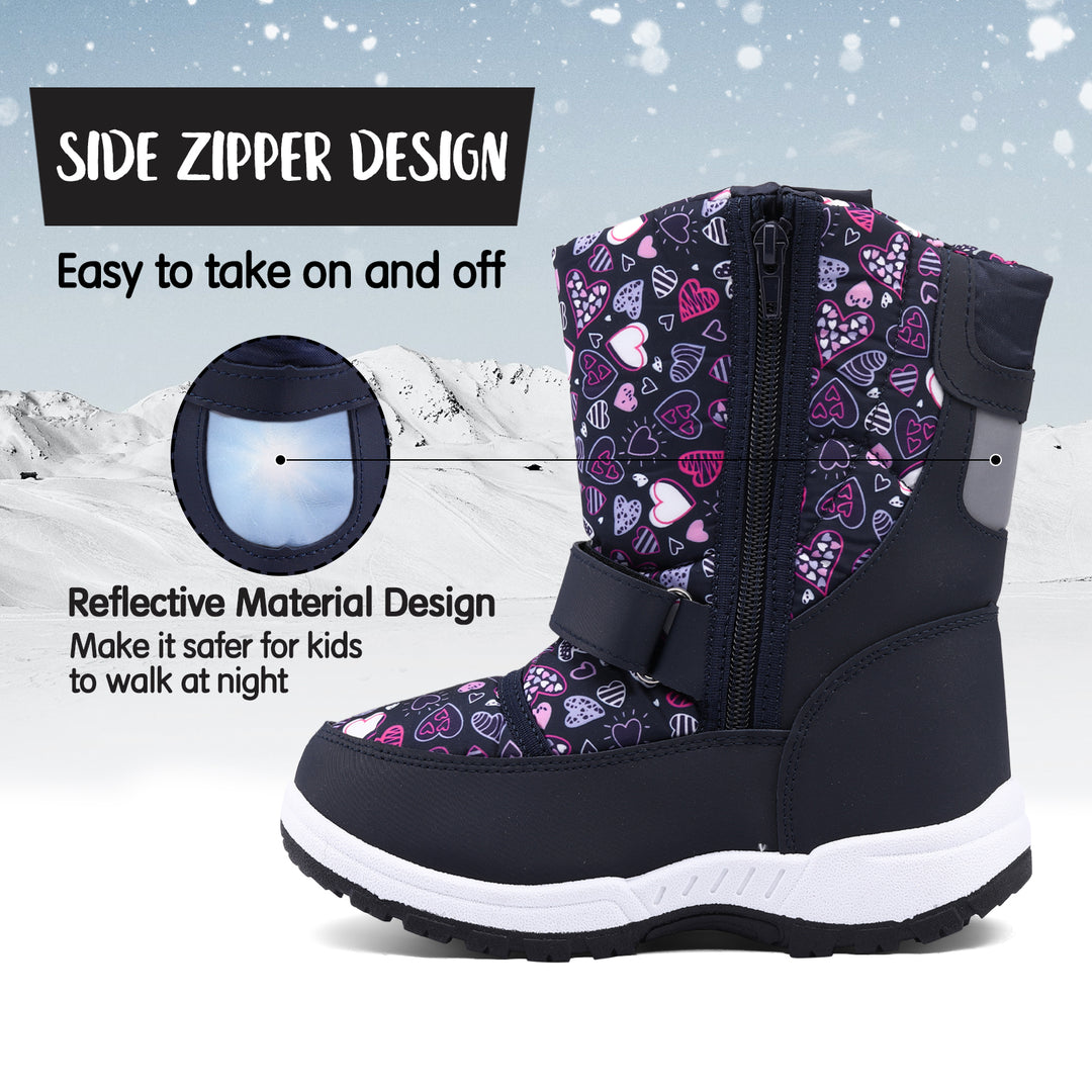 Color Heart Warm Waterproof Navy Snow Boots - MYSOFT